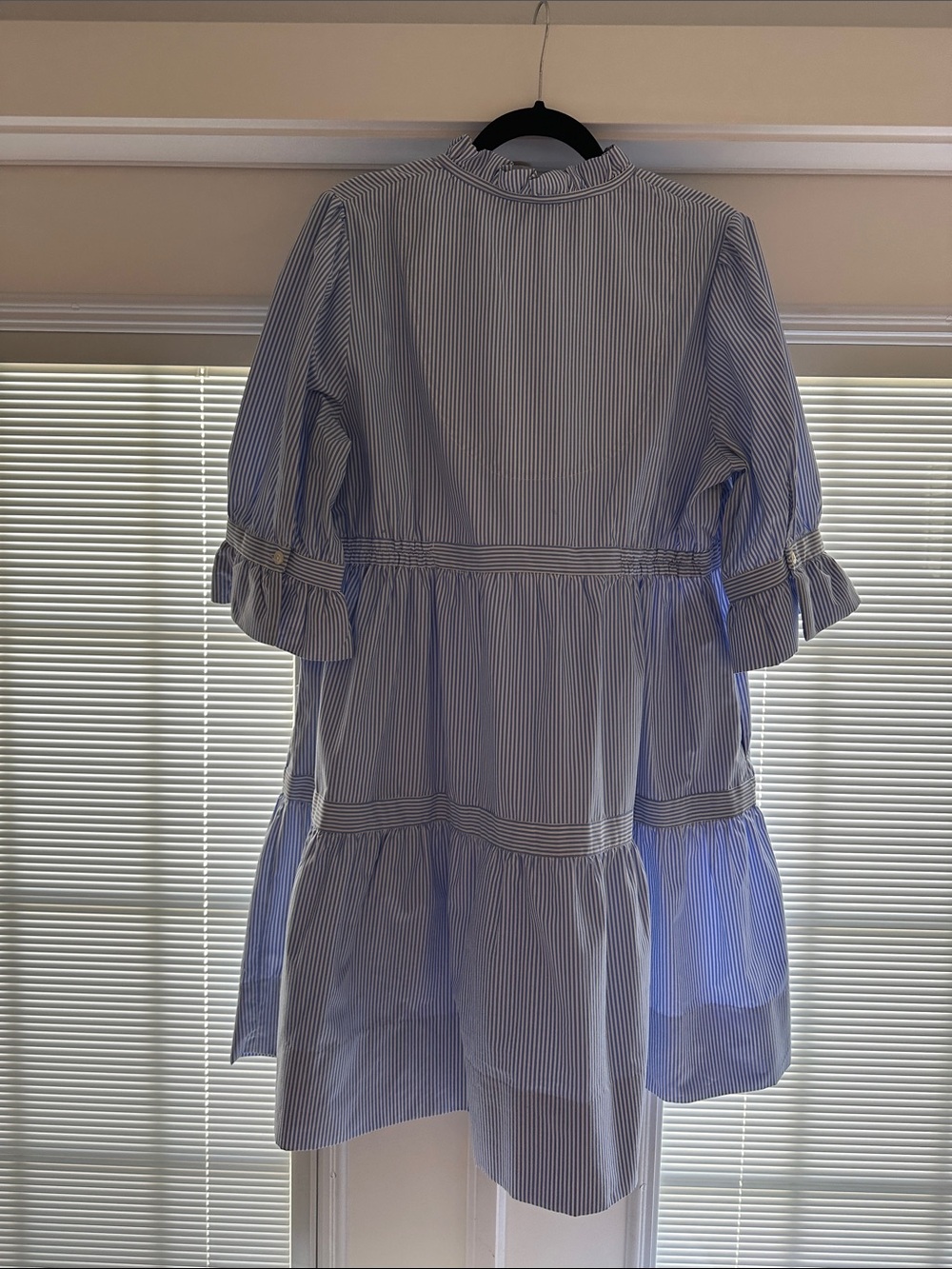 Gretchen Scott Designs Light Blue and White Striped Tiered Dress - Picture 4 of 5